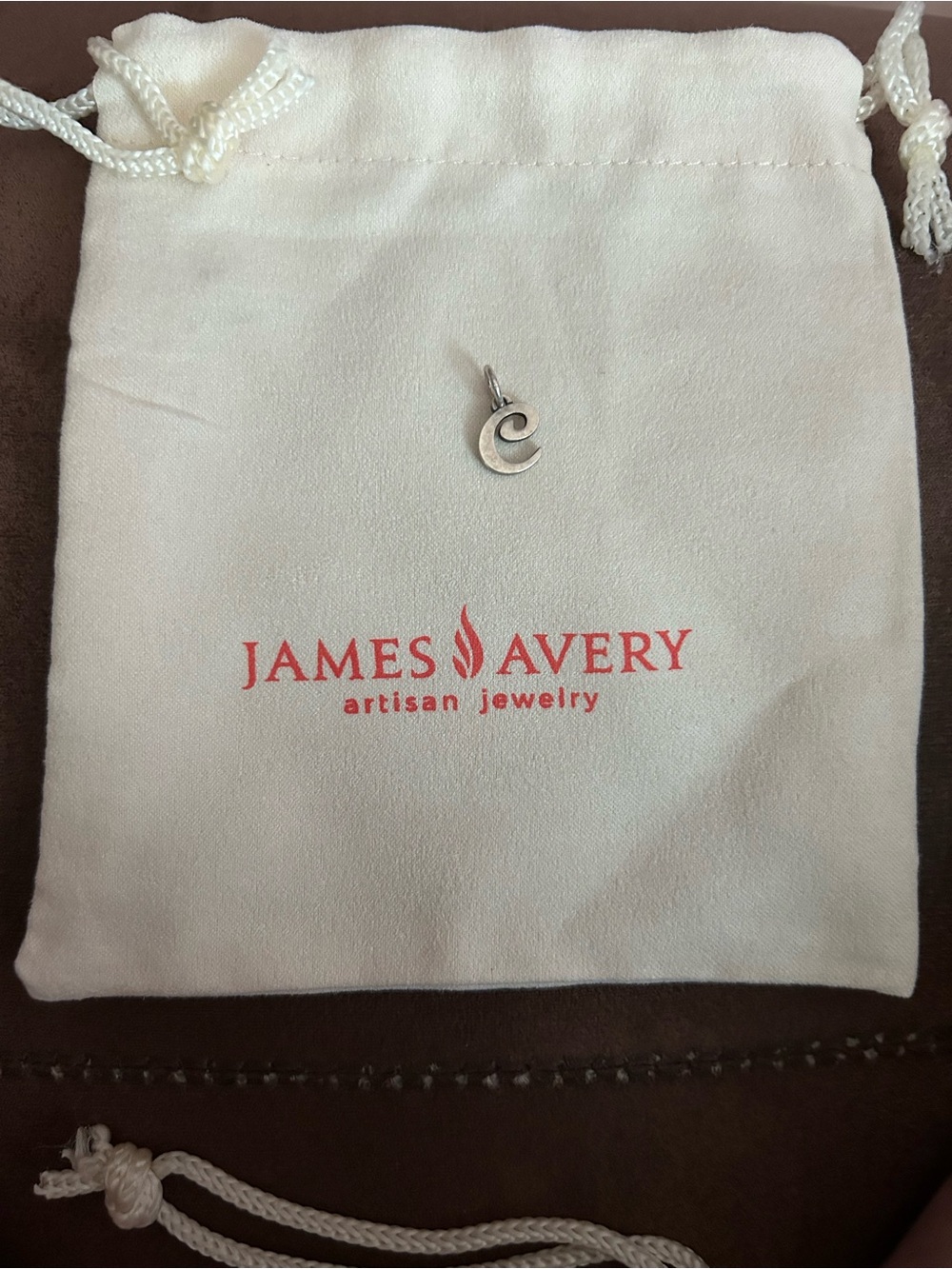 James Avery Silver Letter C Pendant on Branded Pouch